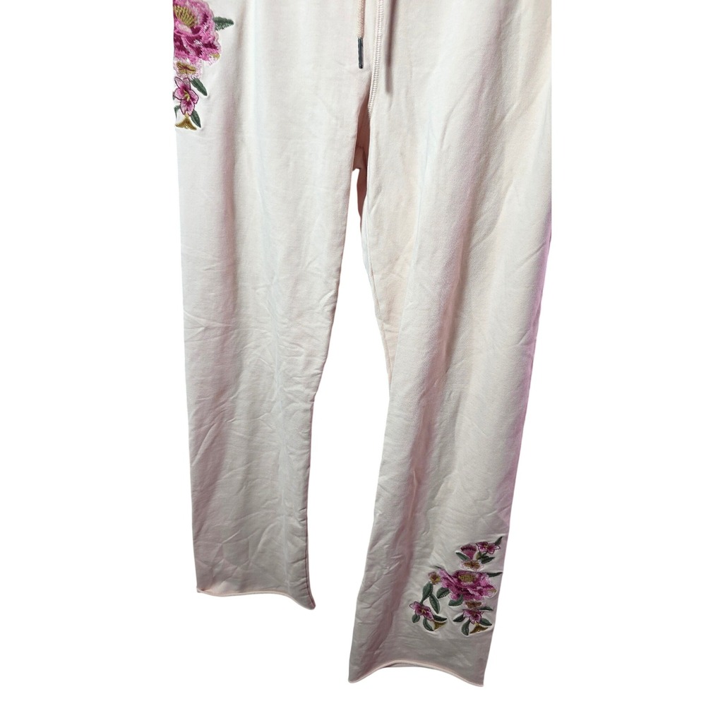Floriana Pink Cotton Embroidered Wide Leg Pants Floral Lounge Womens Medium - Picture 9 of 10